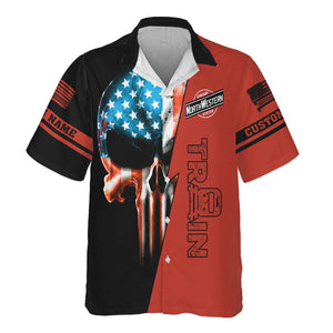 Railspirit Personalized Chicago and North Western Railway Hawaiian Shirt Train Skull American Flag Shirt All Over Print