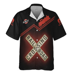 Railspirit Personalized Chicago and North Western Railway Hawaiian Shirt Railroad Crossing Printed Train Track Shirt