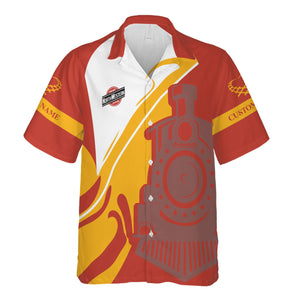 Railspirit Personalized Chicago and North Western Railway Hawaiian Shirt Flame-Inspired Style Shirt Gift Idea For Train Lovers