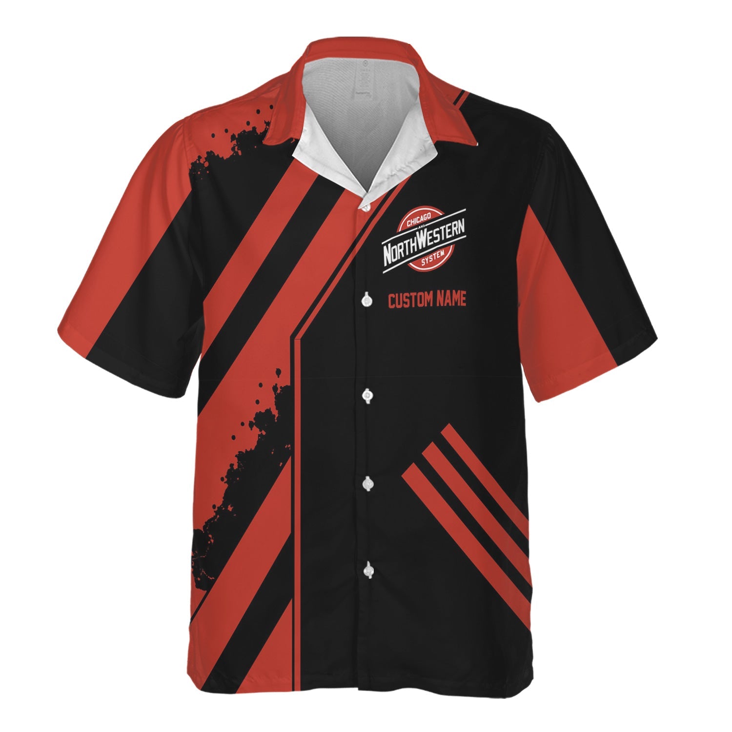 Railspirit Personalized Chicago and North Western Railway Hawaiian Shirt Locomotive Design Train Shirt for Train Enthusiast