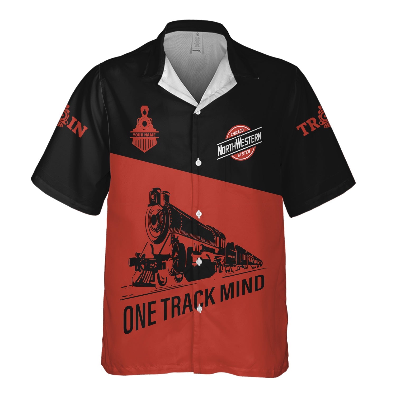 Railspirit Personalized Chicago and North Western Railway Hawaiian Shirt One Track Mind Unisex Train Shirt Gift Idea For Train Lover