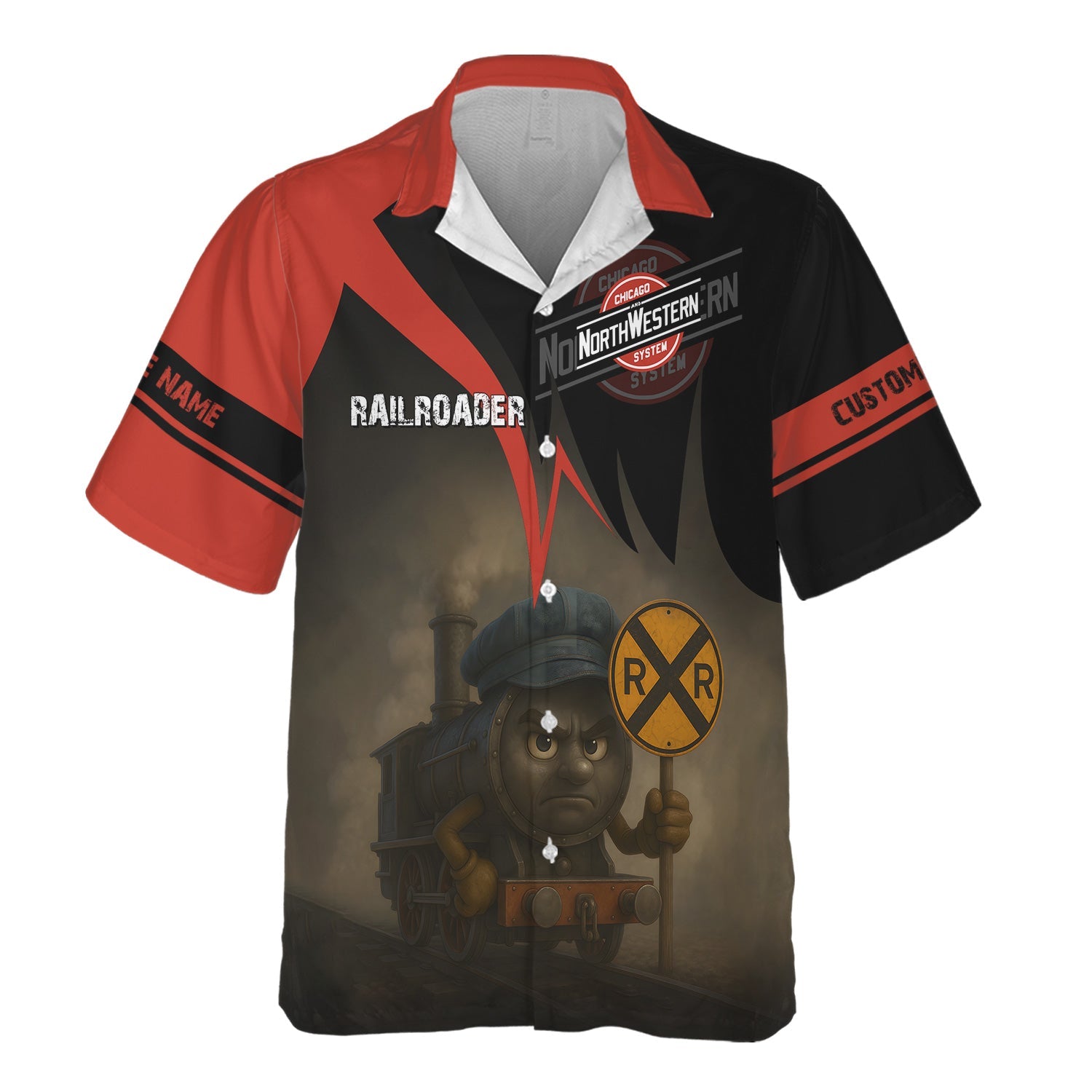 Railspirit Personalized Chicago and North Western Railway Hawaiian Shirt Angry Train Hawaiian Shirt Gift Idea For Train Lover