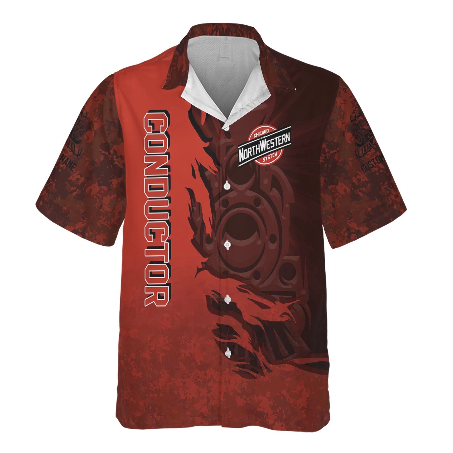 Railspirit Personalized Chicago and North Western Railway Hawaiian Shirt Blazing Style with Custom Position Train Shirt