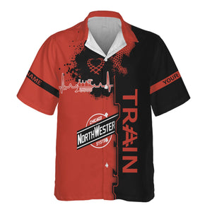 Railspirit Personalized Chicago and North Western Railway Hawaiian Shirt Engine Heartbeat and Track Love Style Shirt Gift Idea For Train Lovers