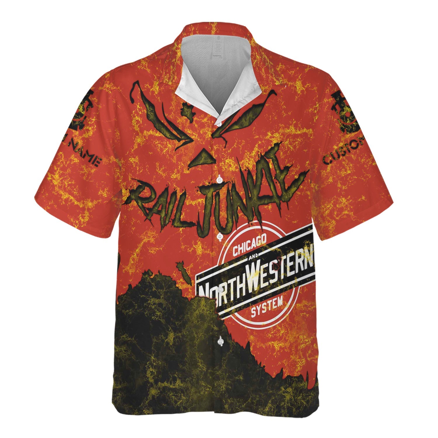 Railspirit Personalized Chicago and North Western Railway Hawaiian Shirt Torn Graphic Style Train Shirt For Rail Junkie