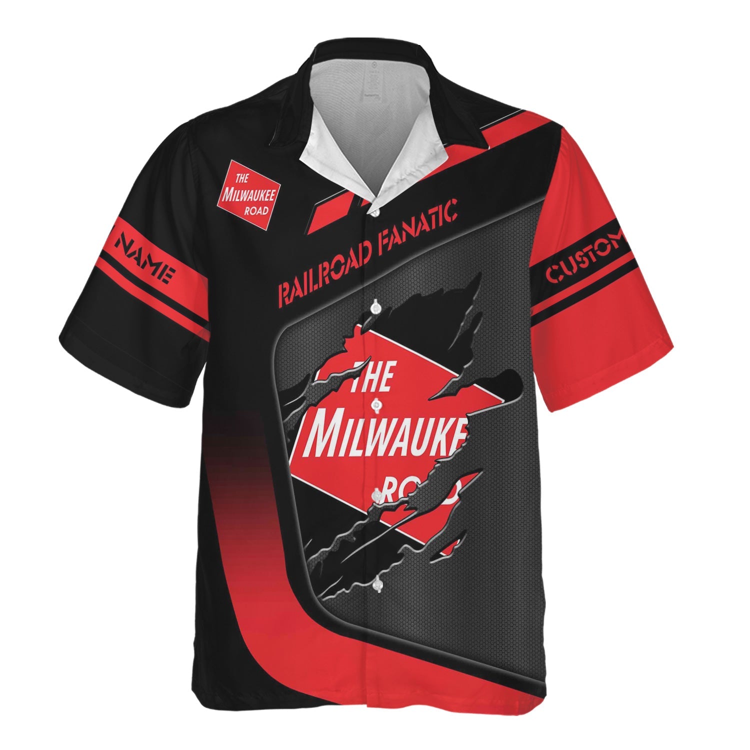 Railspirit Personalized Chicago, Milwaukee, St. Paul and Pacific Railroad Hawaiian Shirt Ripped Texture Style Milwaukee Road Train Shirt