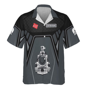 Railspirit Personalized Chicago, Milwaukee, St. Paul and Pacific Railroad Hawaiian Shirt Steam Locomotive Engine Graphic Milwaukee Road Train Shirt