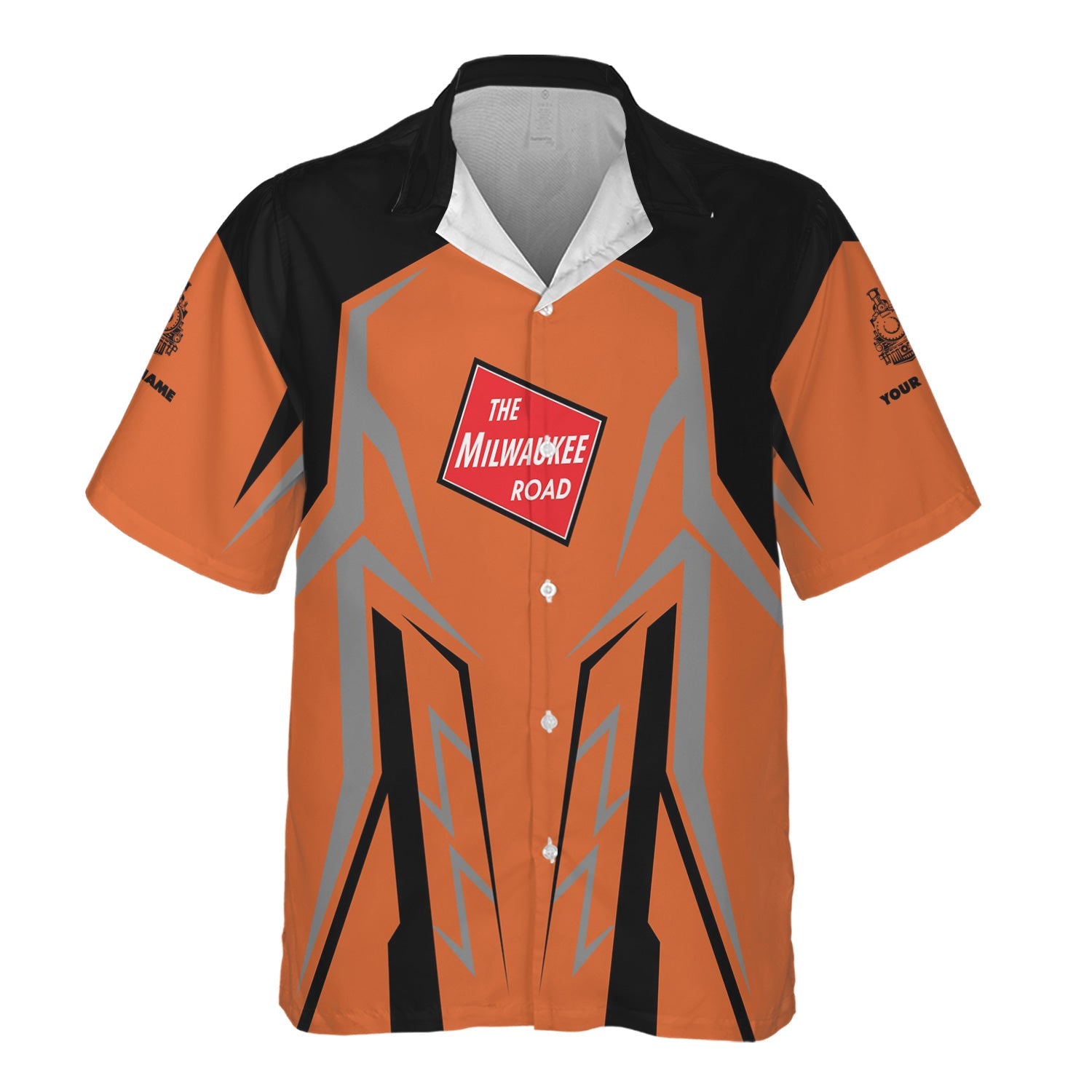 Railspirit Personalized Chicago, Milwaukee, St. Paul and Pacific Railroad Hawaiian Shirt Futuristic Design with Custom Job Milwaukee Road Train Shirt