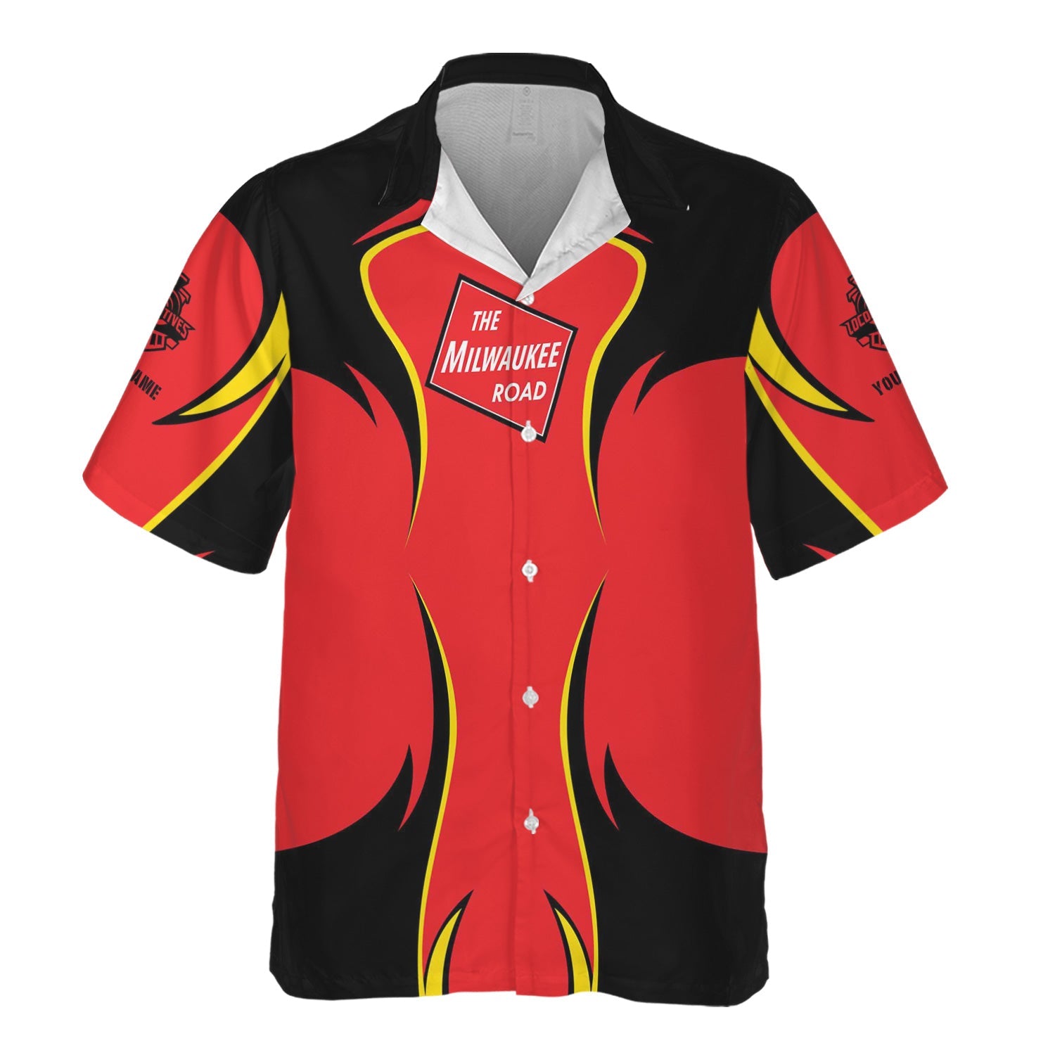 Railspirit Personalized Chicago, Milwaukee, St. Paul and Pacific Railroad Hawaiian Shirt Flame Style Milwaukee Road Shirt For Steam Engine Addict