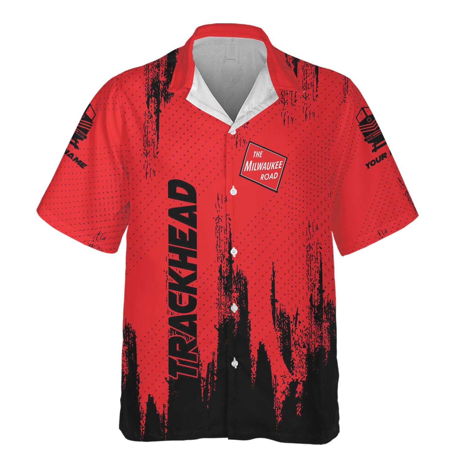 Railspirit Personalized Chicago, Milwaukee, St. Paul and Pacific Railroad Hawaiian Shirt Paint Impact Design Milwaukee Road Train Shirt for Trackhead