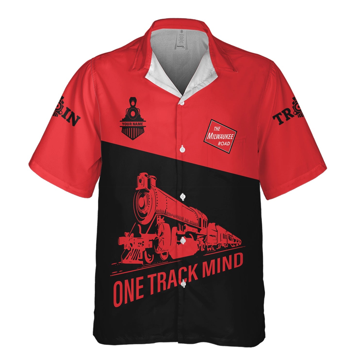 Railspirit Personalized Chicago, Milwaukee, St. Paul and Pacific Railroad Hawaiian Shirt One Track Mind Unisex Train Shirt Gift Idea For Train Lover