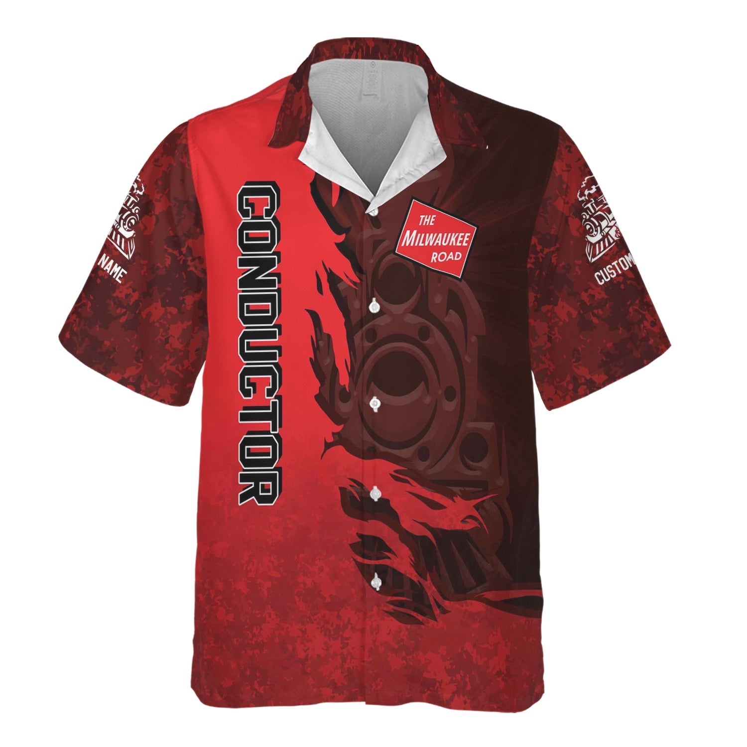 Railspirit Personalized Chicago, Milwaukee, St.Paul and Pacific Railroad Hawaiian Shirt Blazing Style with Custom Position Milwaukee Road Train Shirt