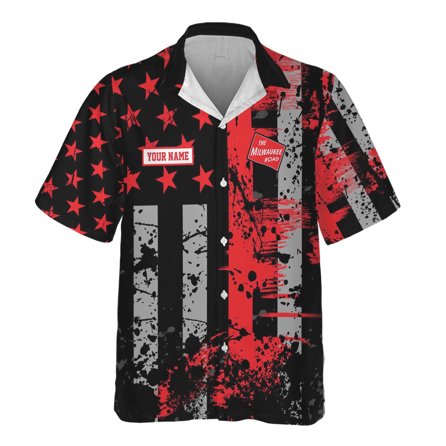 Railspirit Personalized Chicago, Milwaukee, St.Paul and Pacific Railroad Hawaiian Shirt Artistic Paint American Flag Style Milwaukee Road Train Shirt