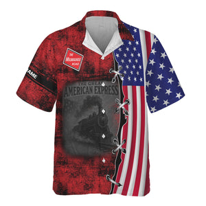 Railspirit Personalized Chicago, Milwaukee, St. Paul and Pacific Railroad Hawaiian Shirt Retro American Express Train USA Flag Milwaukee Road Shirt