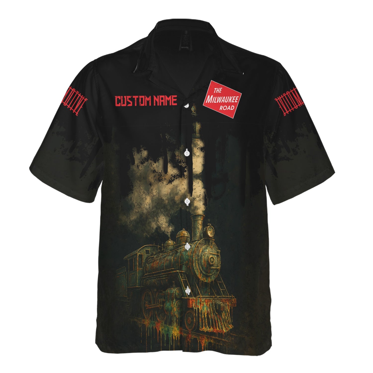 Railspirit Personalized Chicago, Milwaukee, St. Paul and Pacific Railroad Hawaiian Shirt Vintage Train Art Style Milwaukee Road Shirt