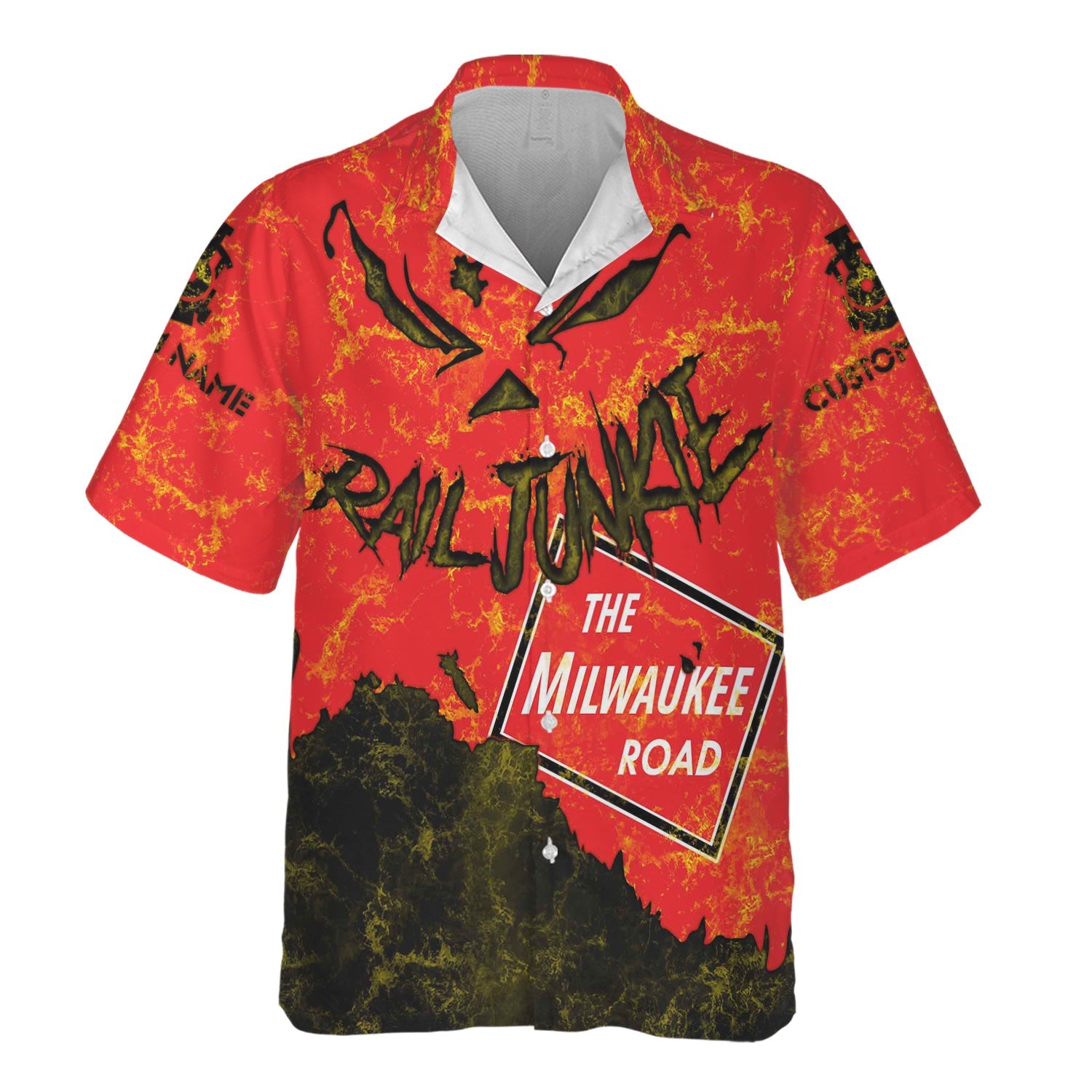 Railspirit Personalized Chicago, Milwaukee, St.Paul and Pacific Railroad Hawaiian Shirt Torn Graphic Style Milwaukee Road Train Shirt For Rail Junkie