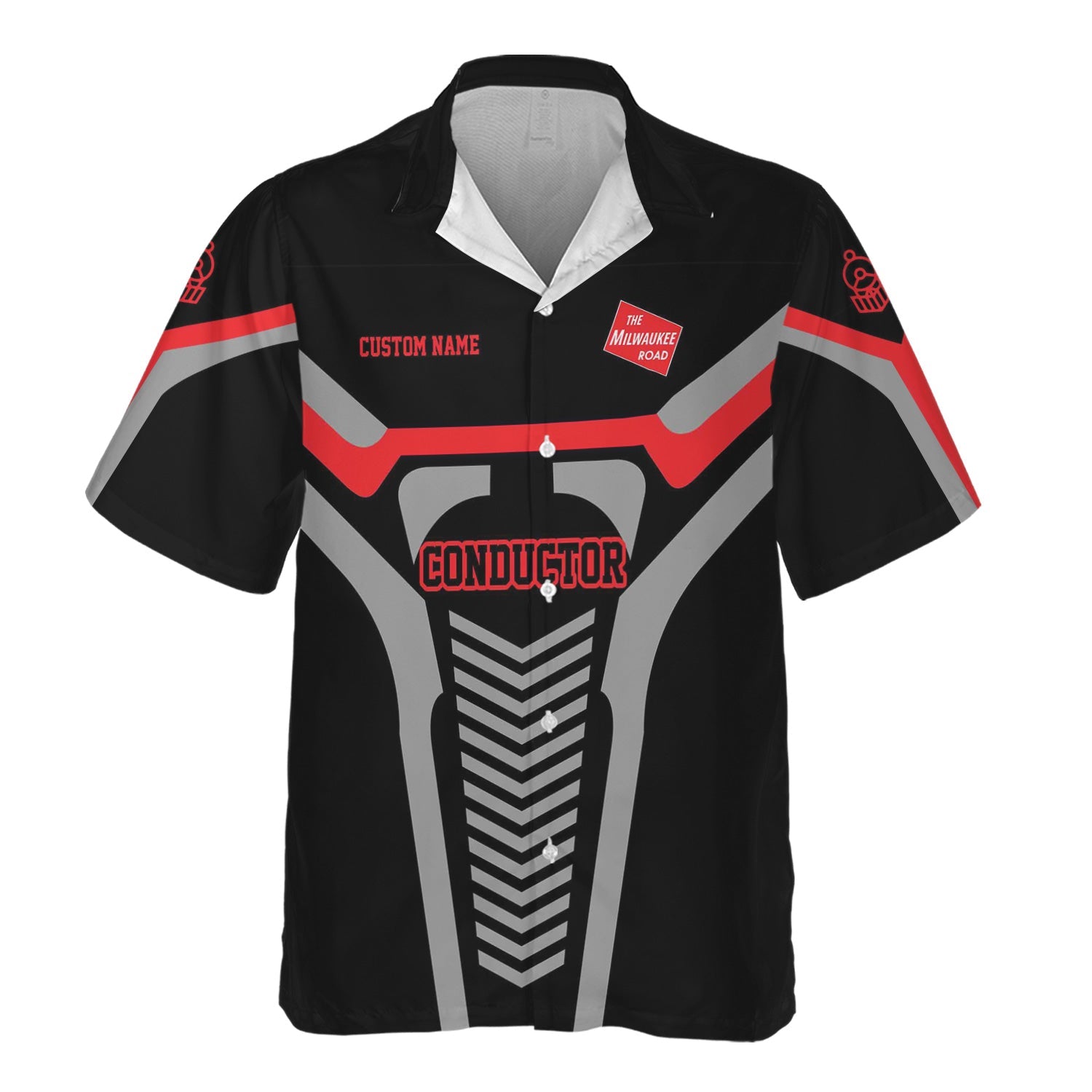 Railspirit Personalized Chicago, Milwaukee, St. Paul and Pacific Railroad Hawaiian Shirt Track-Inspired with Custom Job Milwaukee Road Train Shirt