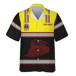 Railspirit Custom Name Denver and Rio Grande Western Railroad Hawaiian Shirt Eat Train Sleep Repeat Printed Train Shirt