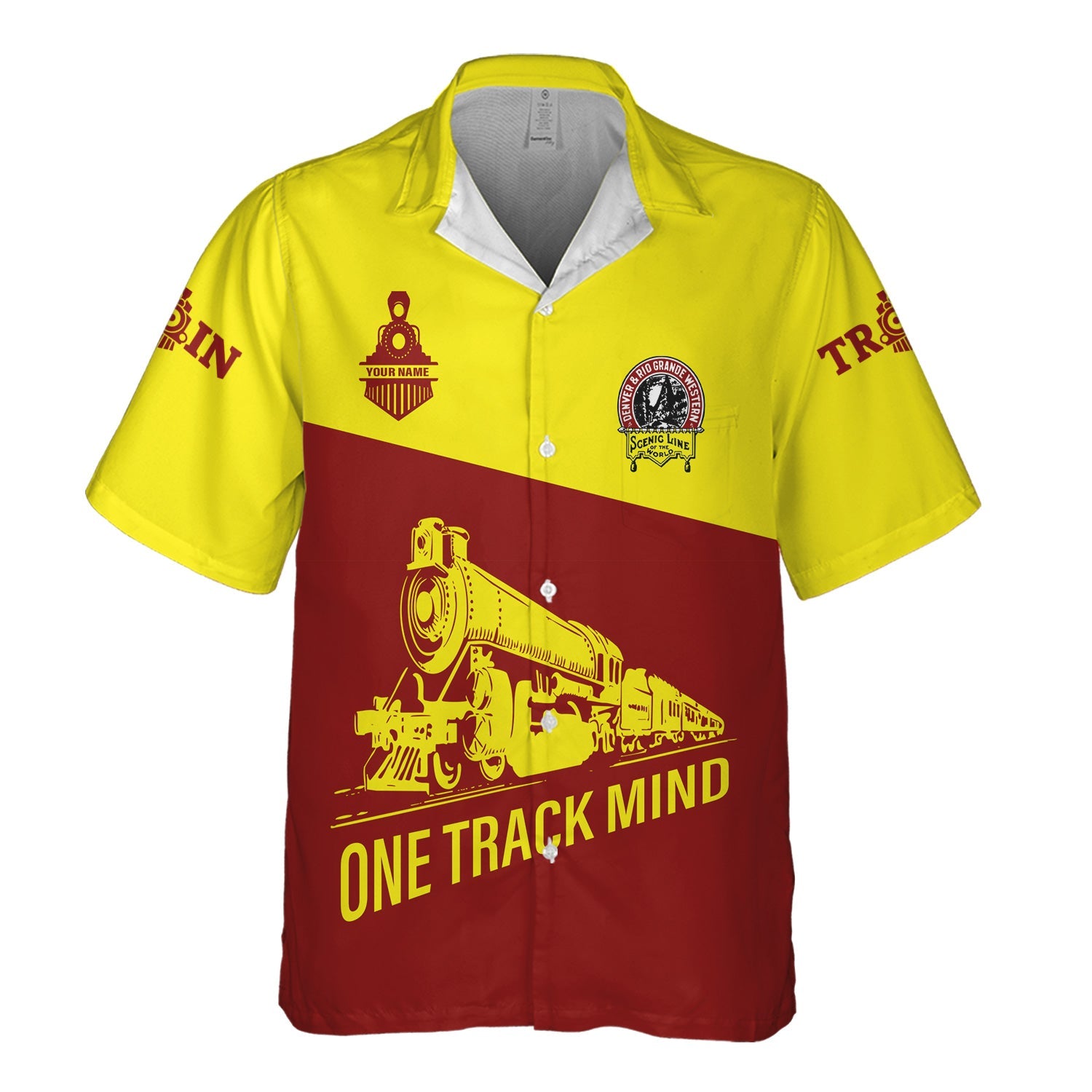 Railspirit Personalized Denver and Rio Grande Western Railroad Hawaiian Shirt One Track Mind Milwaukee Road Unisex Train Shirt