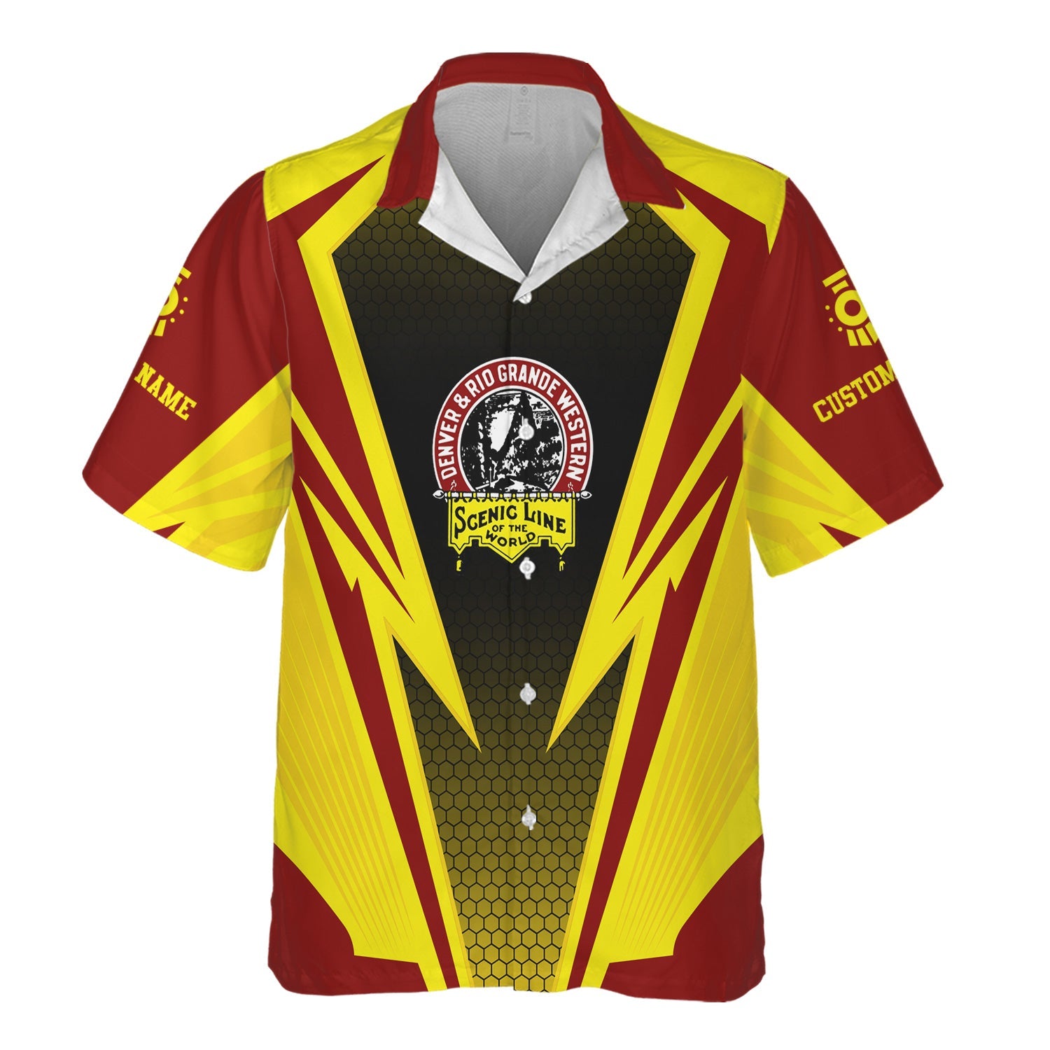 Railspirit Personalized Denver and Rio Grande Western Railroad Hawaiian Shirt Lightning Graphic Style Shirt Gift Idea For Train Lover