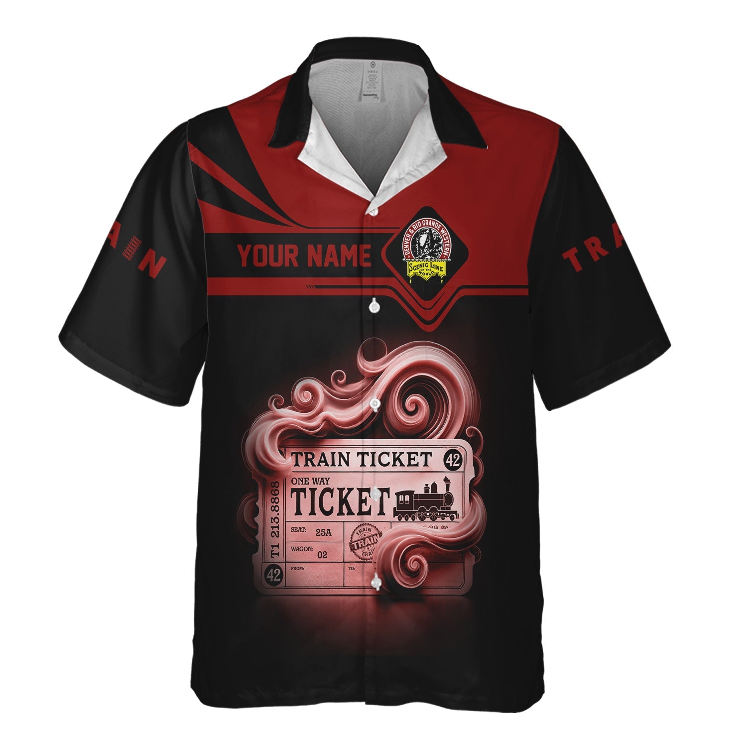 Railspirit Personalized Denver and Rio Grande Western Railroad Hawaiian Shirt Train Ticket American Locomotive Printed Train