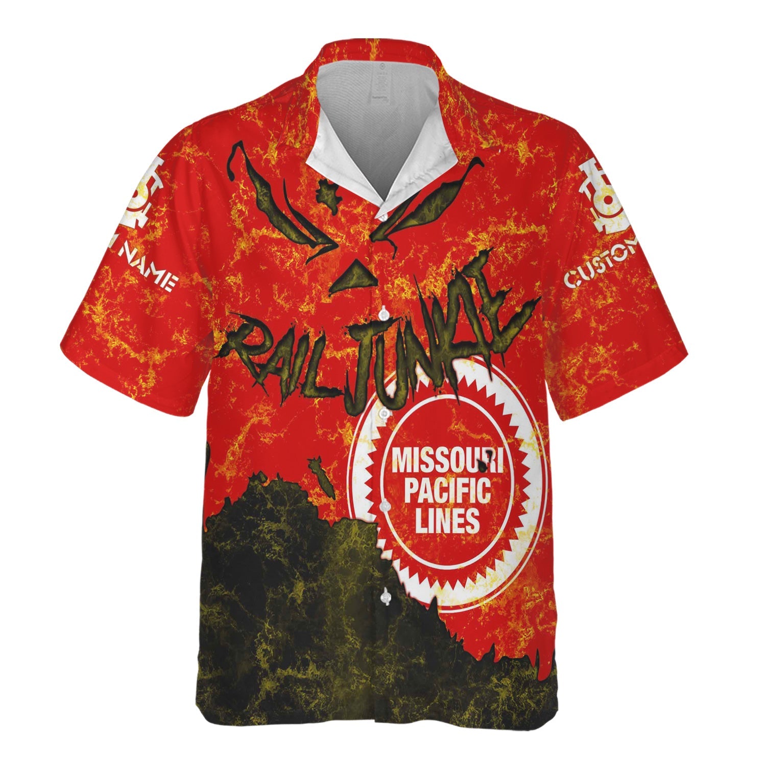 Railspirit Personalized Missouri Pacific Railroad Hawaiian Shirt Torn Graphic Style Train Shirt For Rail Junkie