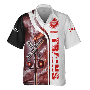 Railspirit Custom Name Missouri Pacific Railroad Hawaiian Shirt Railroad Crossing Sign Printed Train Shirt