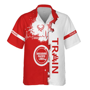Railspirit Personalized Missouri Pacific Railroad Hawaiian Shirt Engine Heartbeat and Track Love Style Shirt Gift Idea For Train Lovers