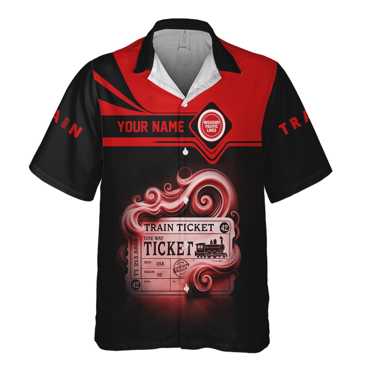 Railspirit Personalized Missouri Pacific Railroad Hawaiian Shirt Train Ticket  American Locomotive Printed Train