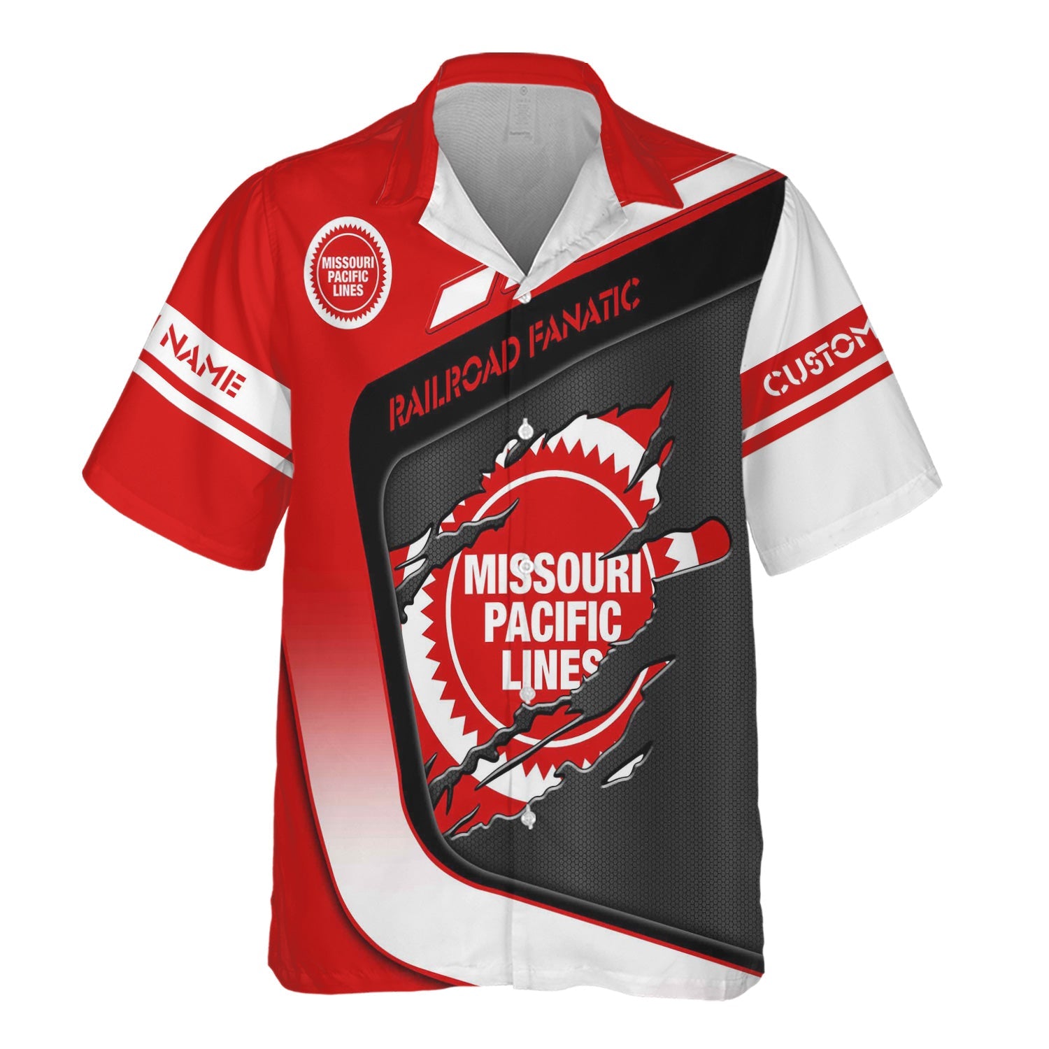 Railspirit Personalized Missouri Pacific Railroad Hawaiian Shirt Ripped Texture Style Train Shirt For Railroad Fanatic