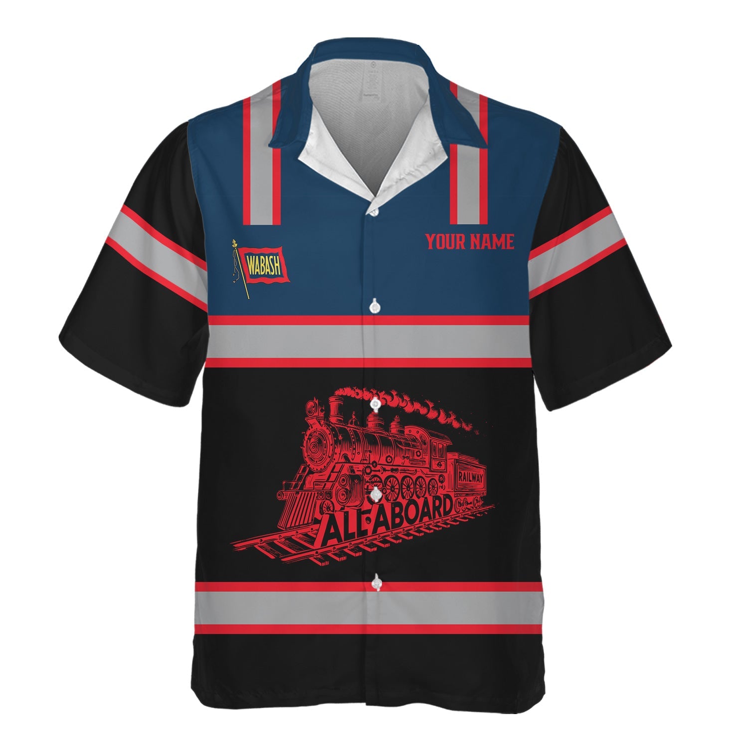 Railspirit Custom Name Wabash Railroad Hawaiian Shirt Eat Train Sleep Repeat Printed Train Shirt