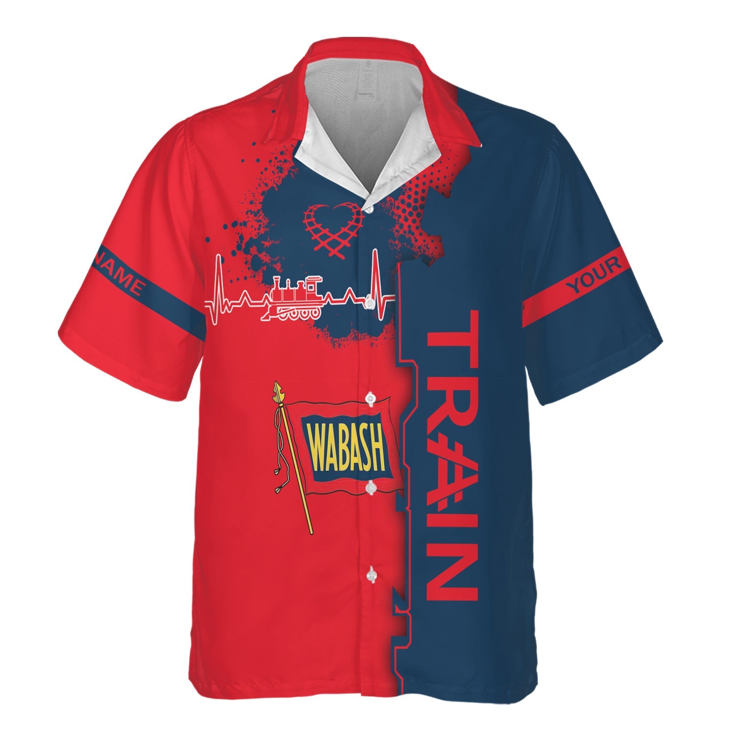 Railspirit Personalized Wabash Railroad Hawaiian Shirt Engine Heartbeat and Track Love Style Shirt Gift Idea For Train Lovers