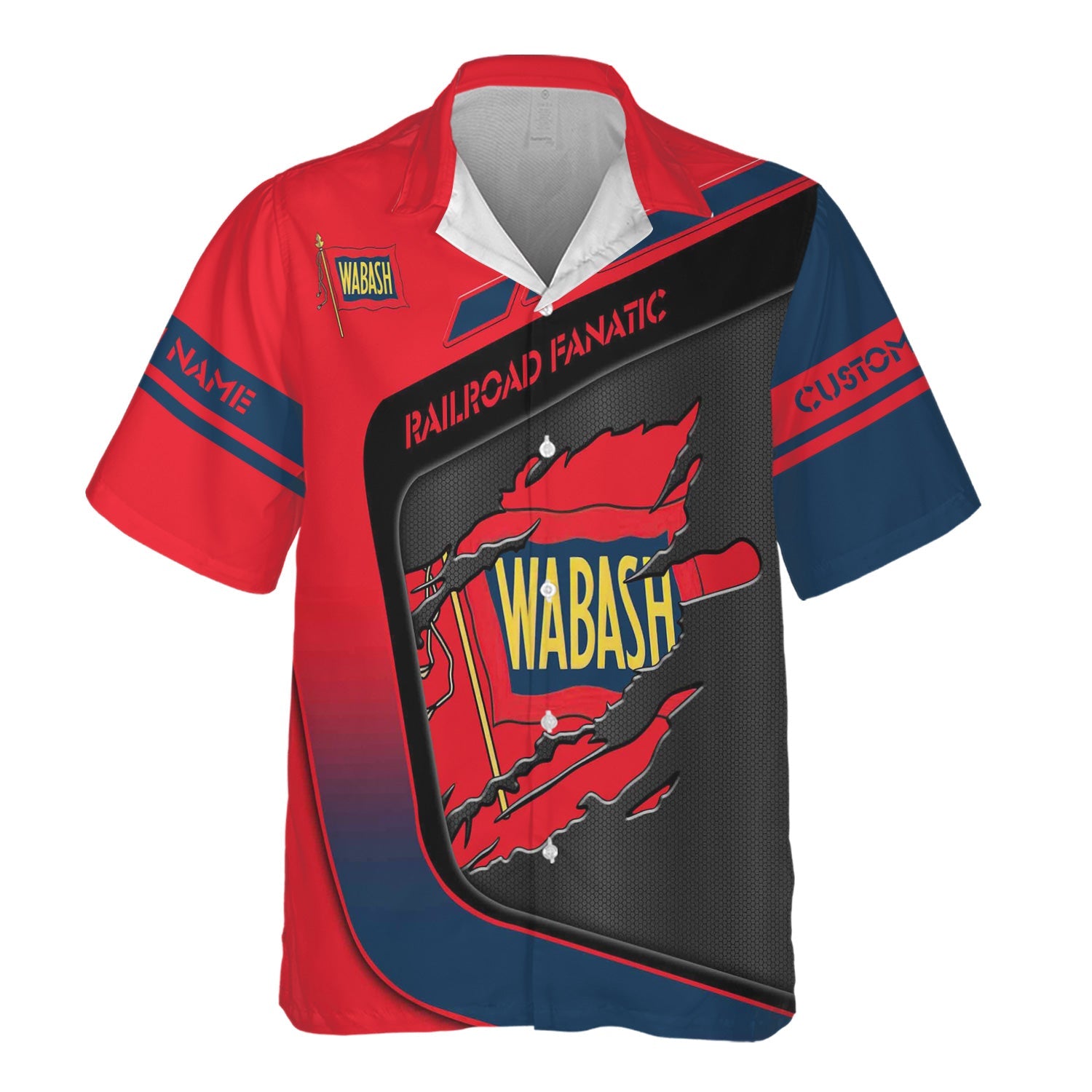 Railspirit Personalized Wabash Railroad Hawaiian Shirt Ripped Texture Style Train Shirt For Railroad Fanatic