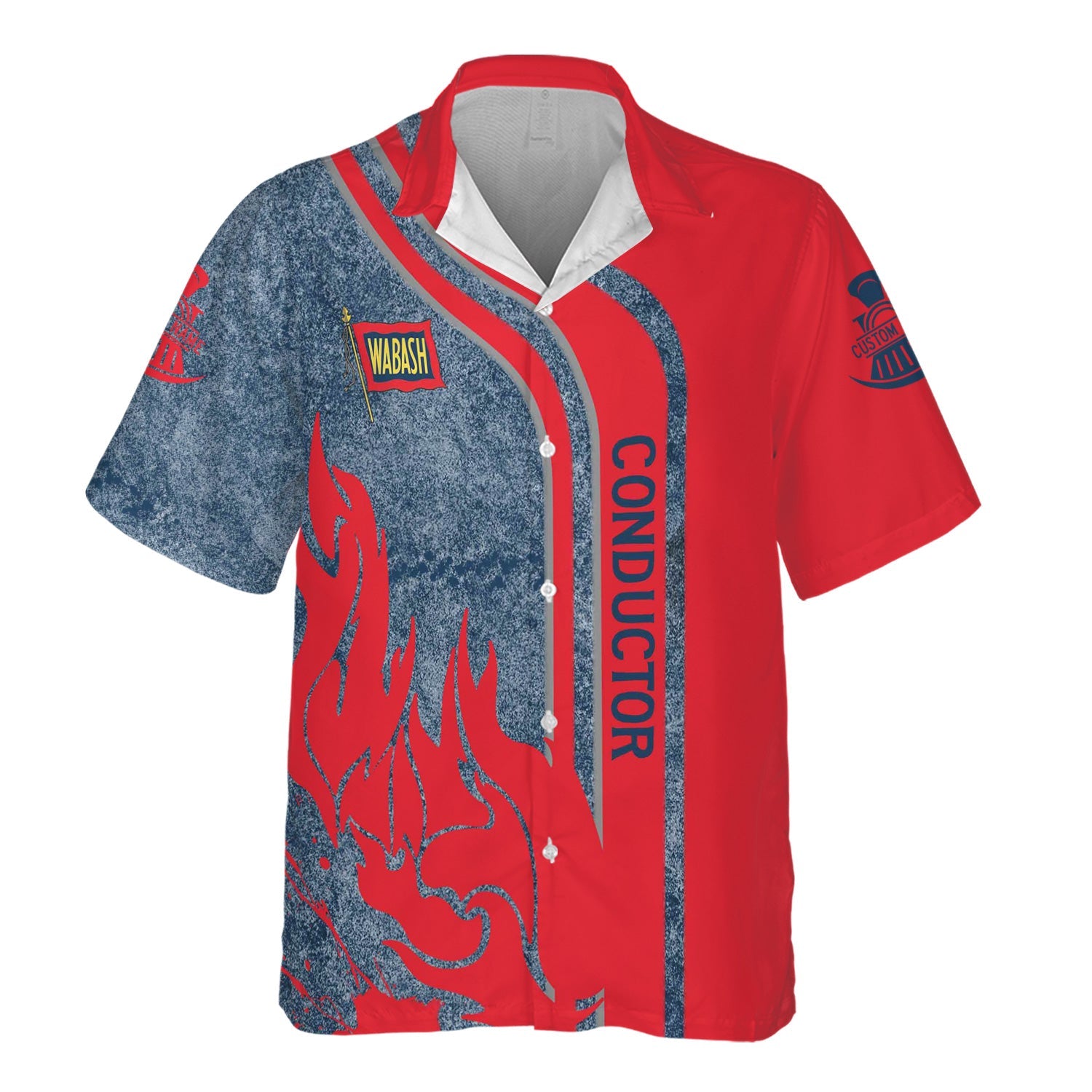 Railspirit Personalized Wabash Railroad Hawaiian Shirt Flame Design with Custom Job Position Train Shirt