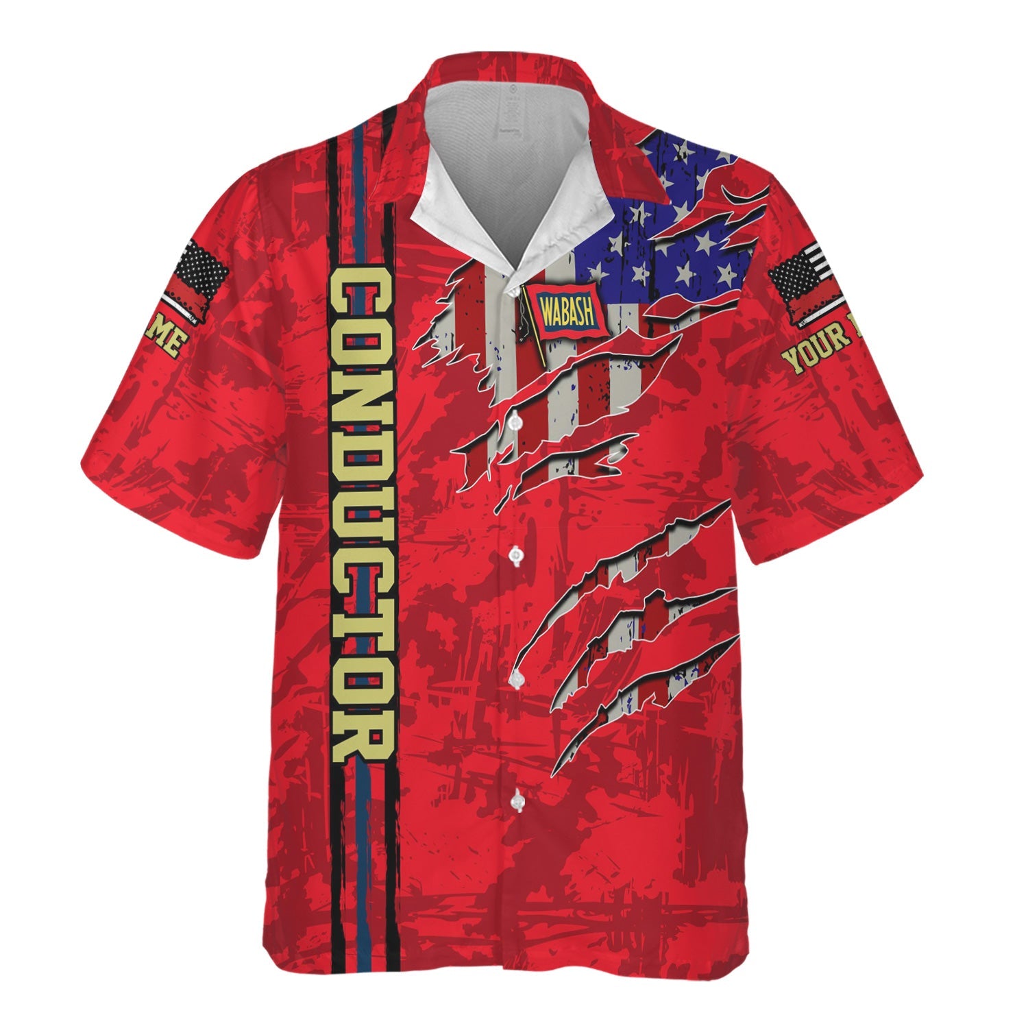 Railspirit Personalized Wabash Railroad Hawaiian Shirt USA Flag Claw Art with Custom Job Train Shirt