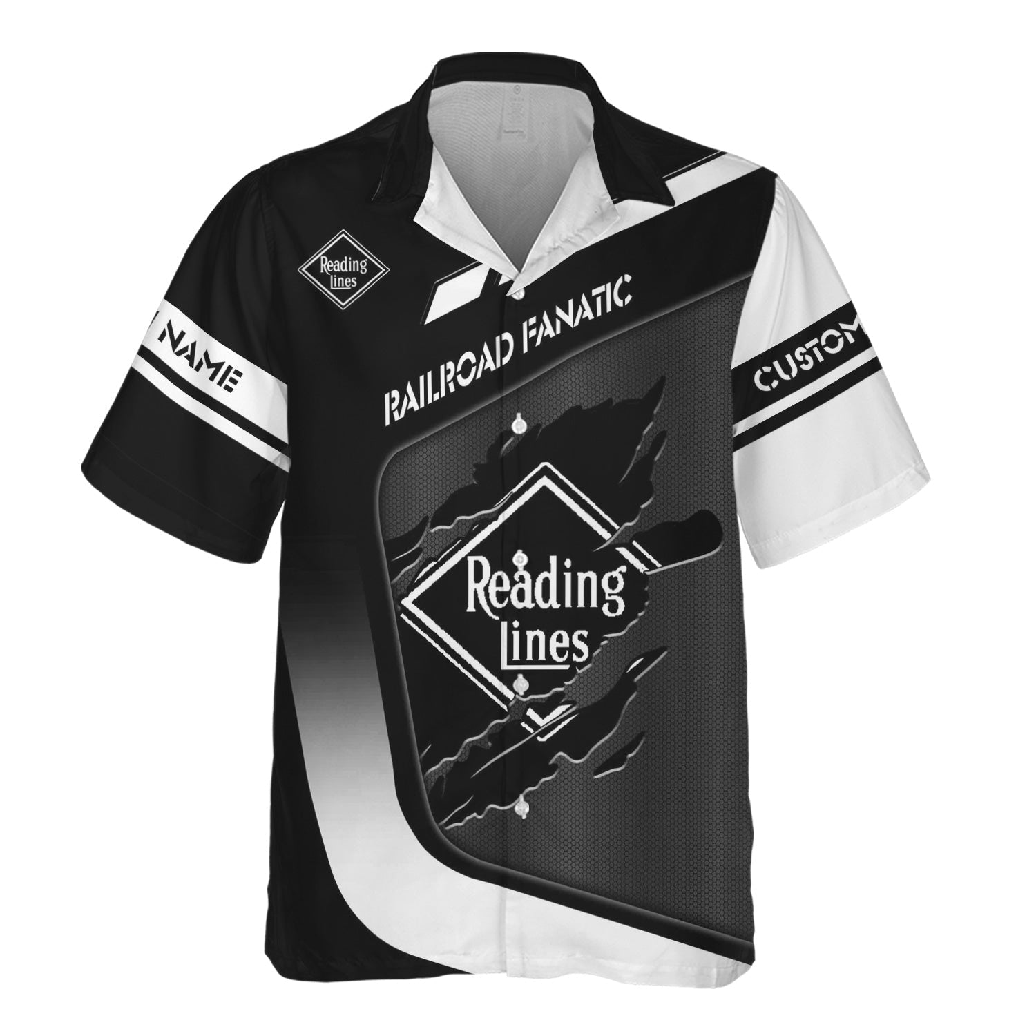 Railspirit Personalized Reading Railroad Hawaiian Shirt Ripped Texture Style Train Shirt For Railroad Fanatic