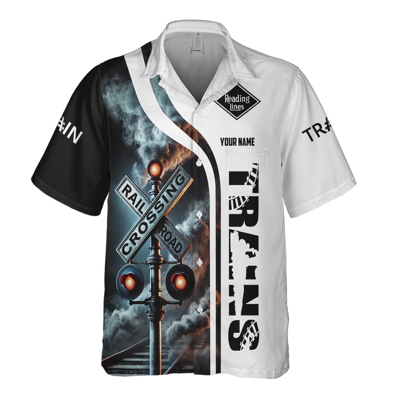 Railspirit Custom Name Reading Railroad Hawaiian Shirt Railroad Crossing Sign Printed Train Shirt