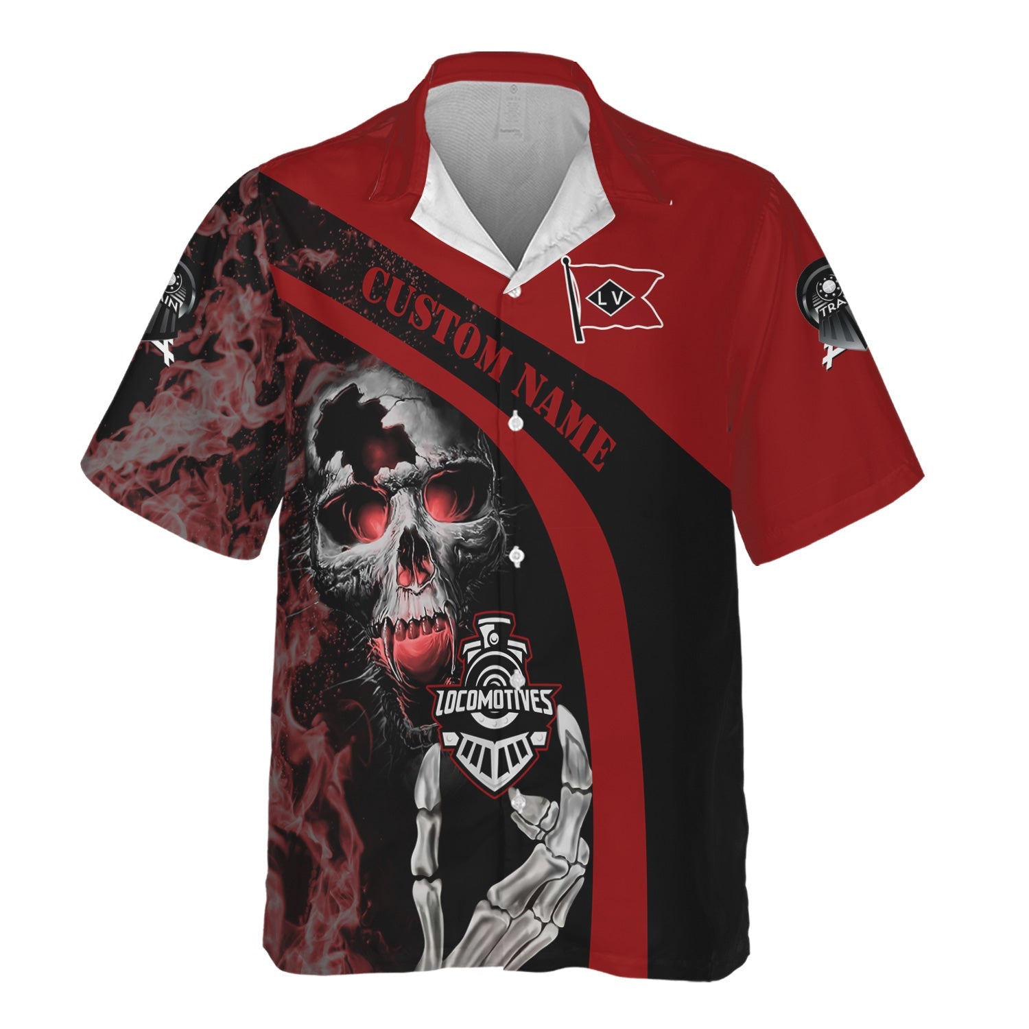 Railspirit Personalized Lehigh Valley Railroad Hawaiian Shirt Flame Skull Design Train Shirt for Locomotive Fans