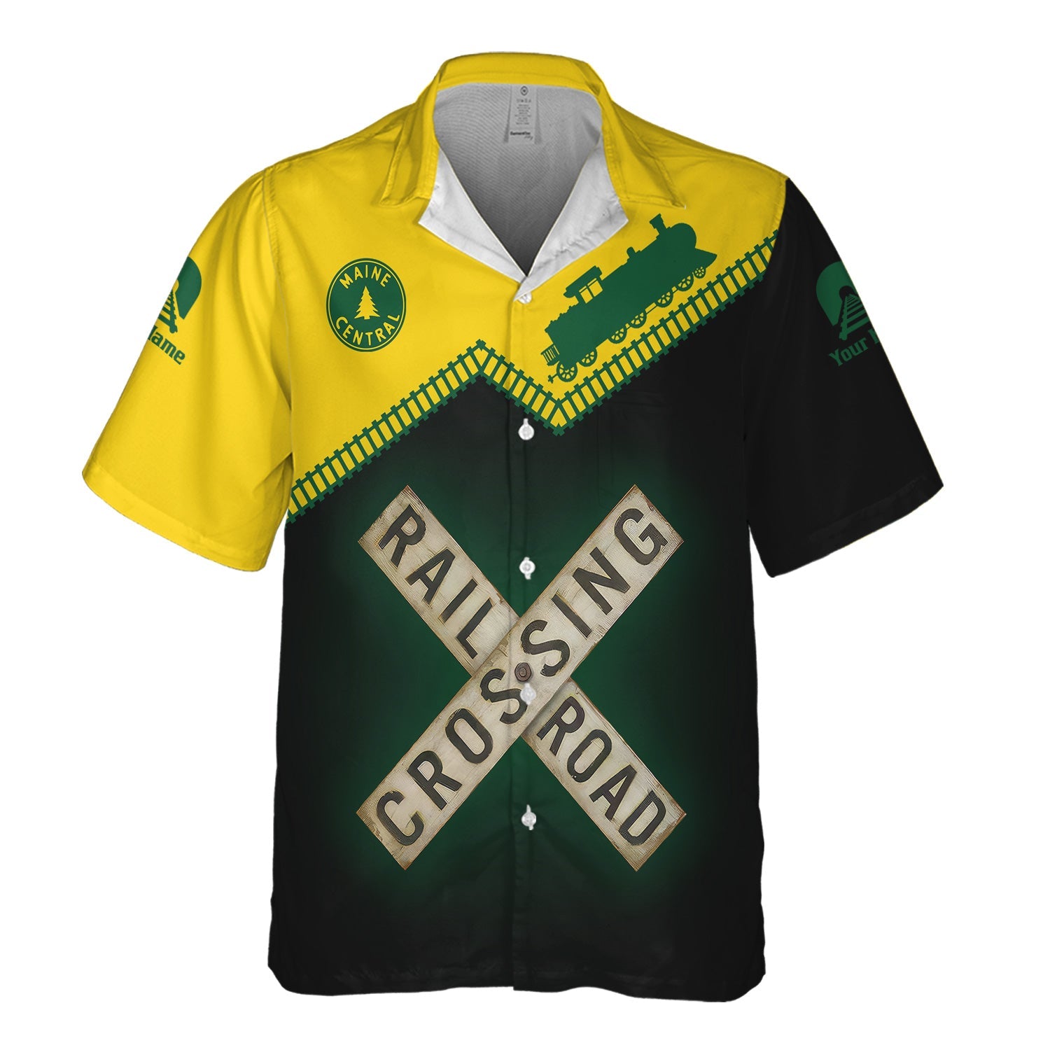 Railspirit Personalized Maine Central Railroad Hawaiian Shirt Railroad Crossing Printed Train Track Shirt