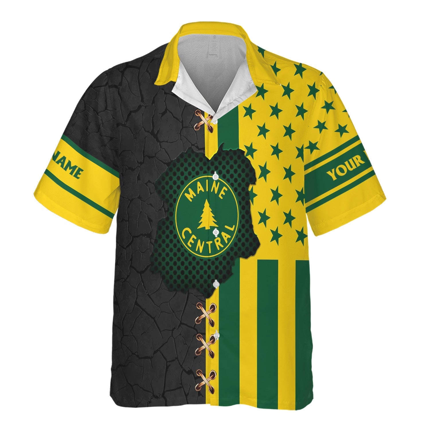 Railspirit Personalized Maine Central Railroad Hawaiian Shirt American Flag with Crack Effect Train Shirt