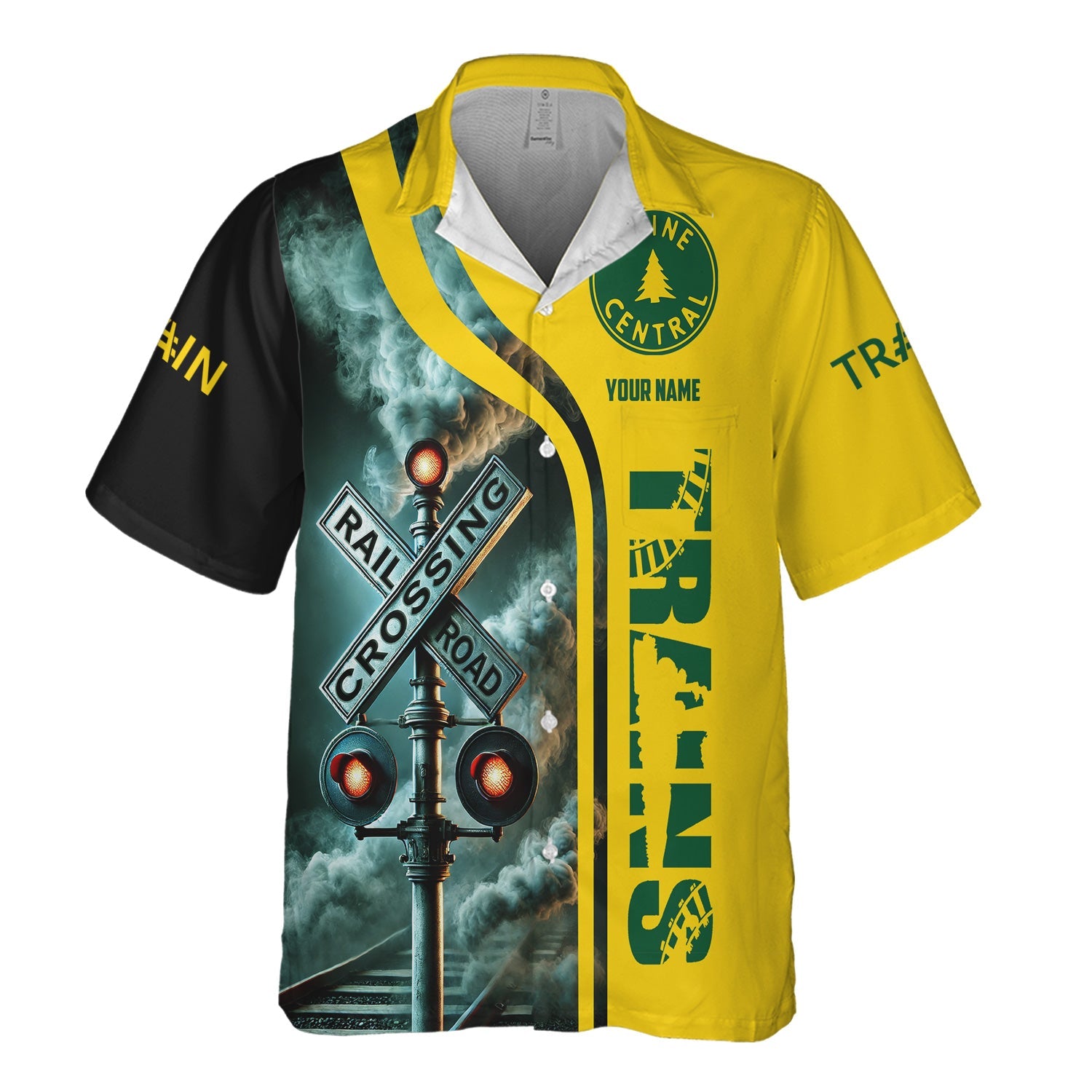 Railspirit Custom Name Maine Central Railroad Hawaiian Shirt Railroad Crossing Sign Printed Train Shirt