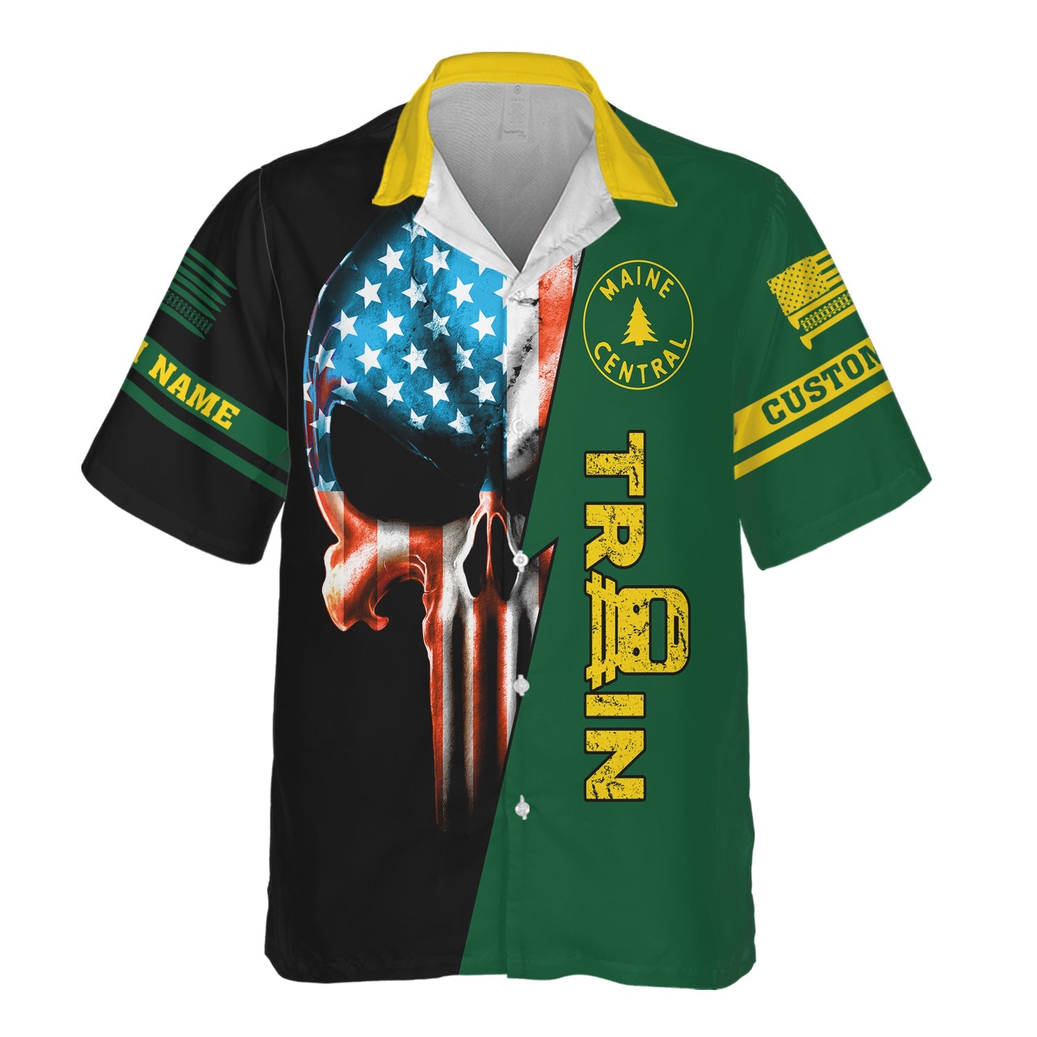 Railspirit Personalized Maine Central Railroad Hawaiian Shirt Train Skull American Flag Shirt All Over Print