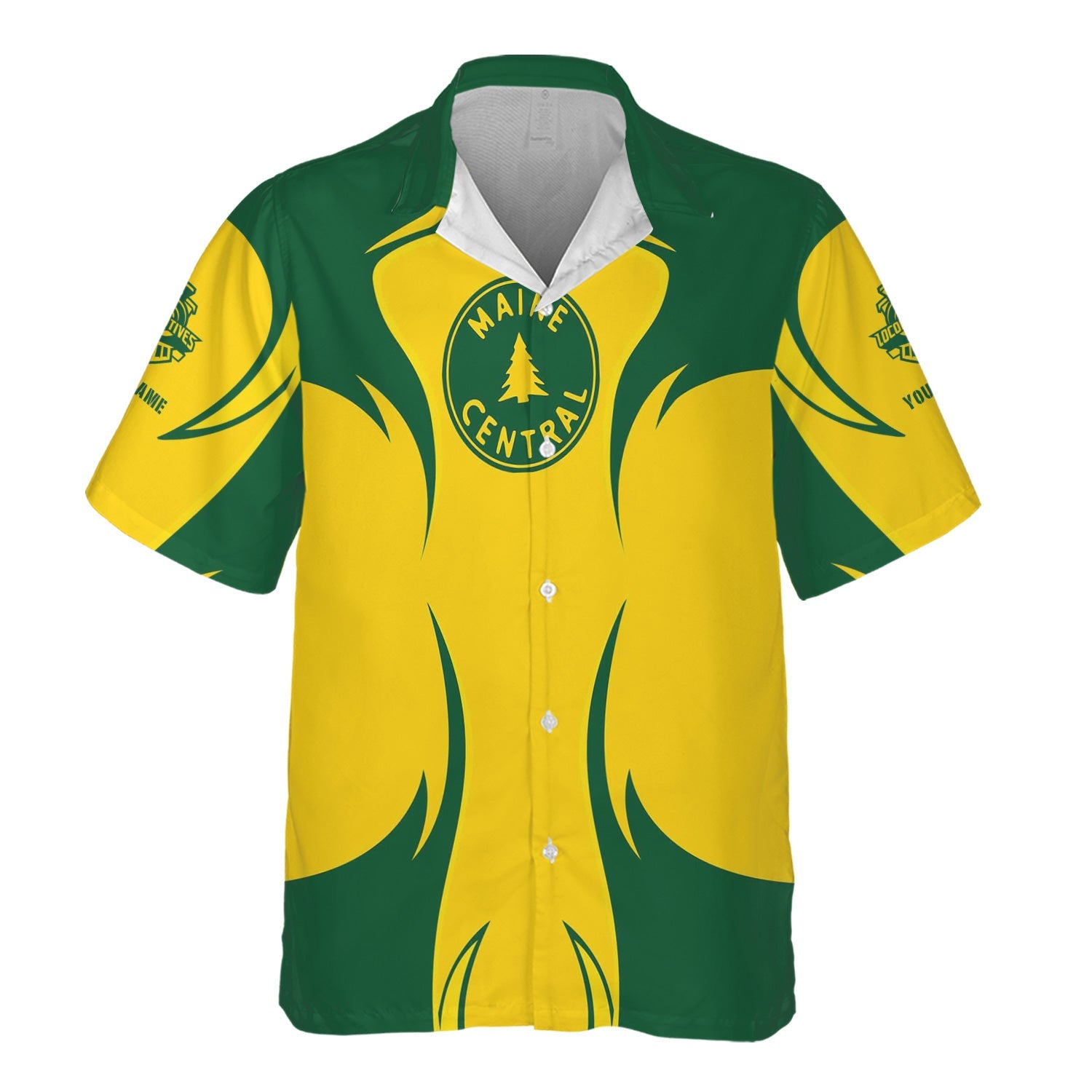 Railspirit Personalized Maine Central Railroad Hawaiian Shirt Distinctive Flame Style Shirt For Steam Engine Addict