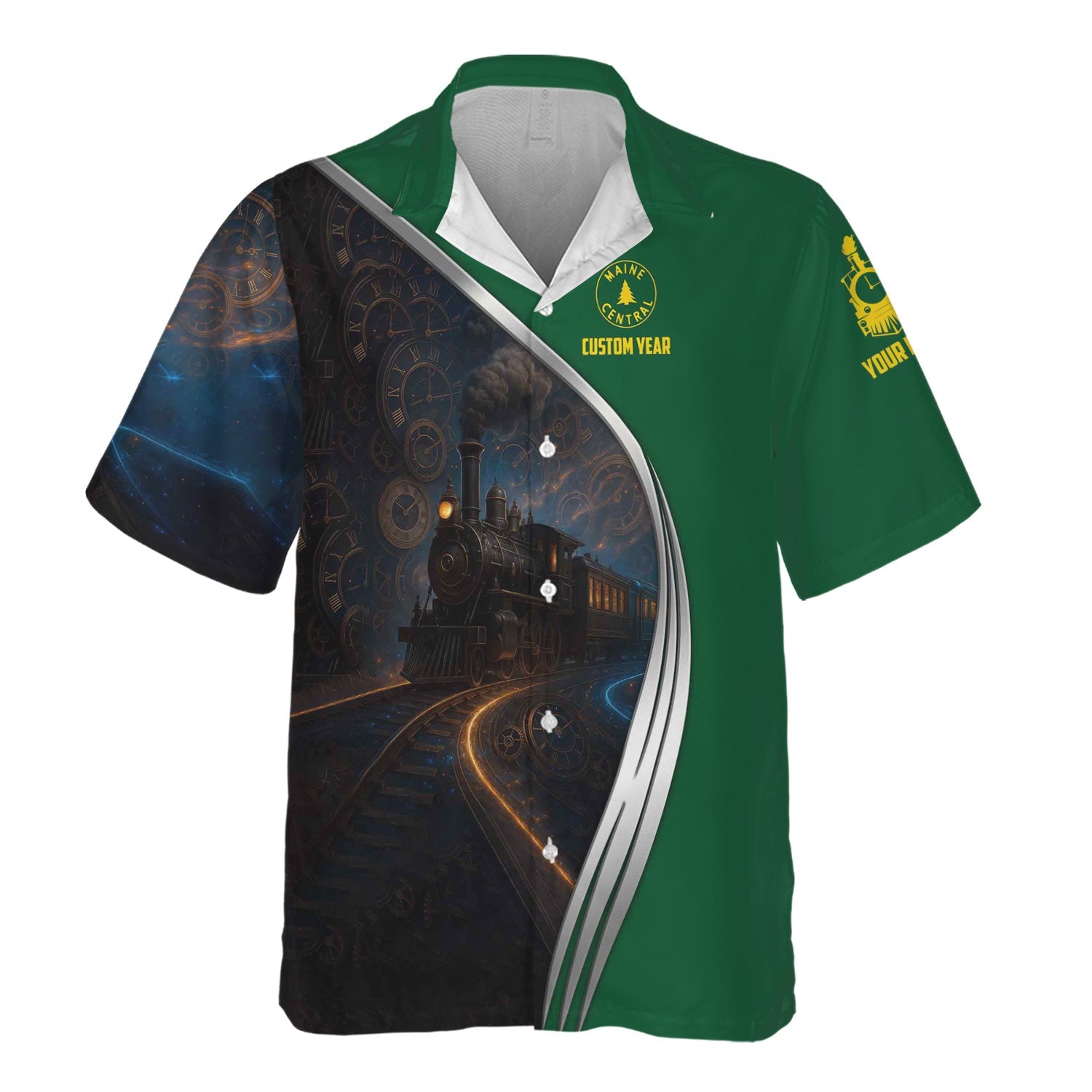 Railspirit Personalized Maine Central Railroad Hawaiian Shirt Steampunk Locomotive with Custom Year Train Shirt