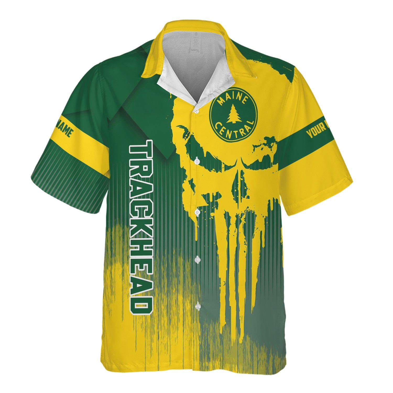 Railspirit Personalized Maine Central Railroad Hawaiian Shirt Skull Design with Custom Job Train Shirt for Trackhead Crew