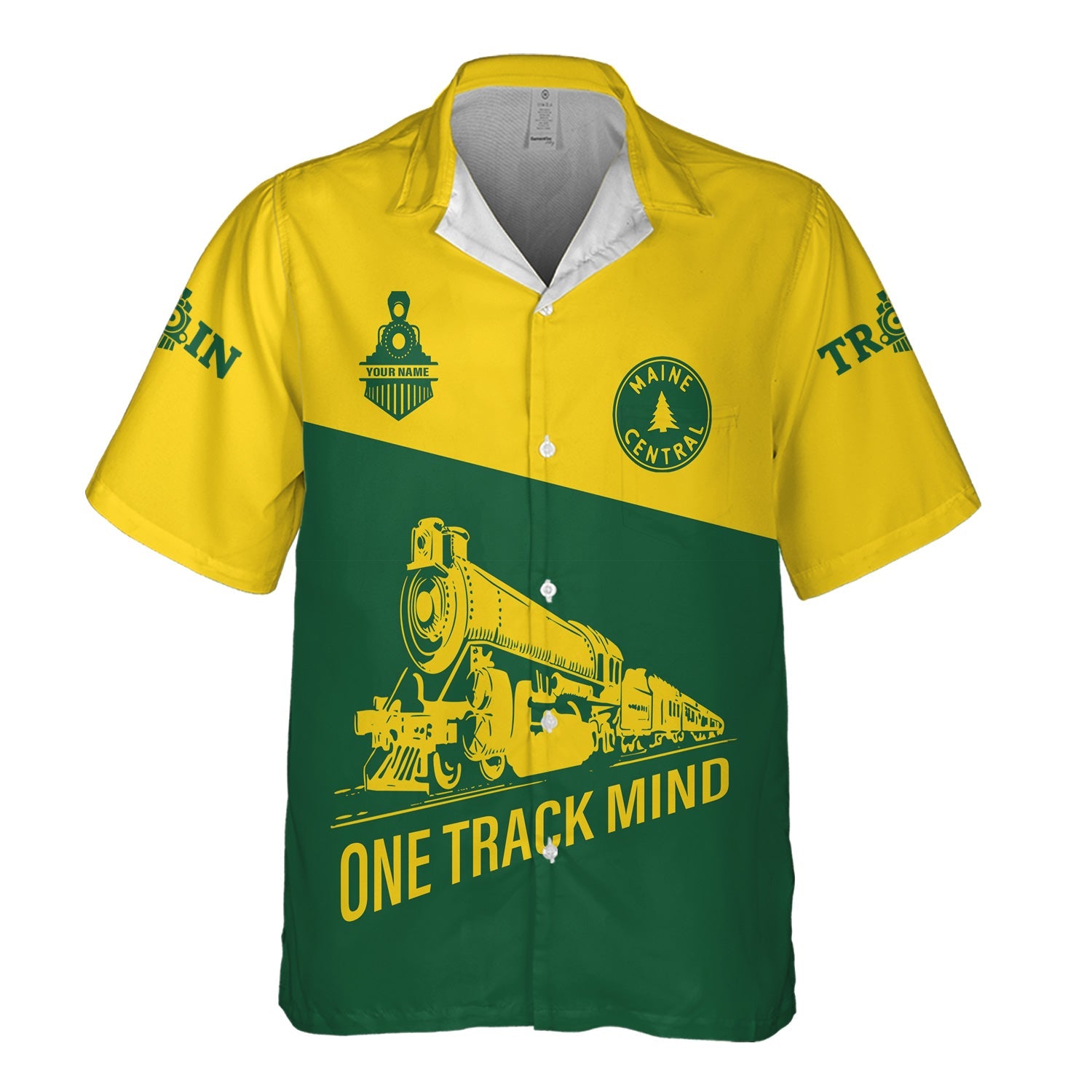 Railspirit Personalized Maine Central Railroad Hawaiian Shirt One Track Mind Unisex Train Shirt Gift Idea For Train Lover