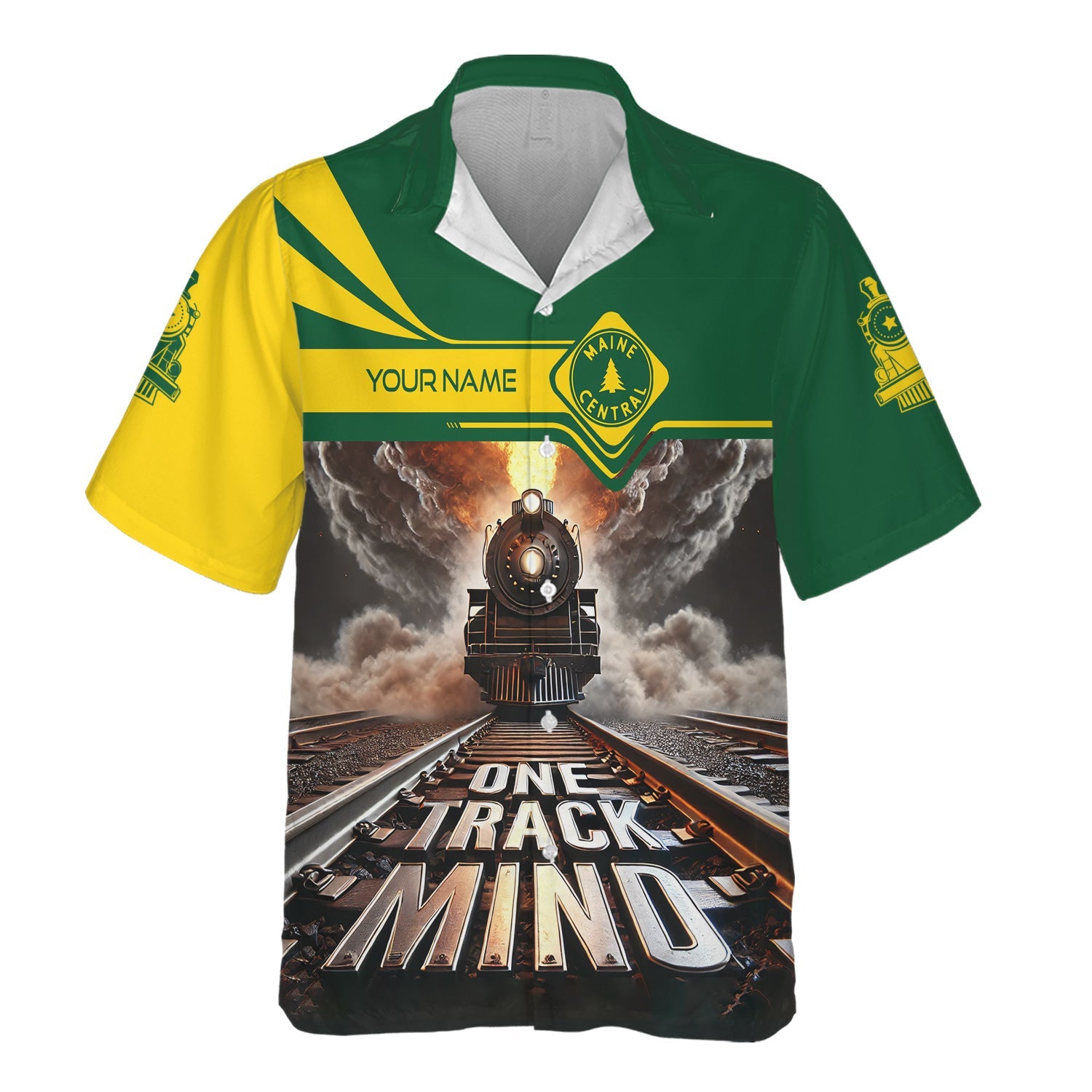 Railspirit Personalized Maine Central Railroad Hawaiian Shirt One Track Mind Train Printed Shirt