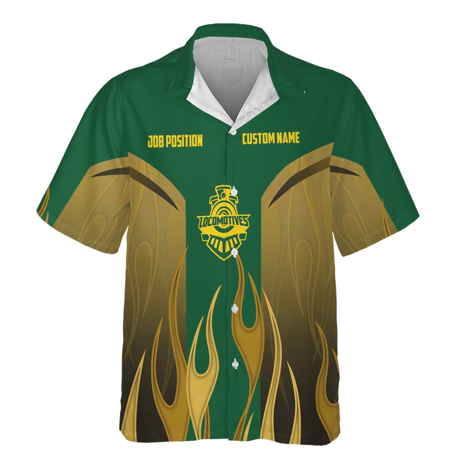 Railspirit Custom Name and Job Title Maine Central Railroad Hawaiian Shirt Flame Graphic Train Shirt For Rail Workers