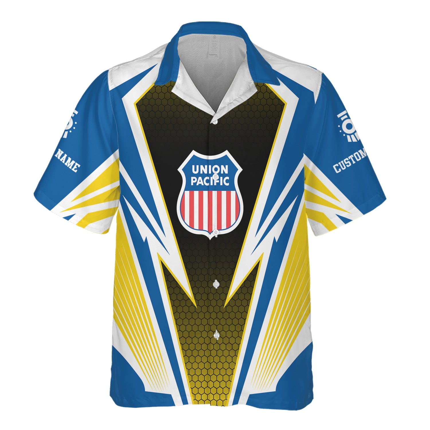 Railspirit Personalized Union Pacific Railroad Hawaiian Shirt Lightning Graphic Style Big Boy Shirt Gift Idea For Train Lover