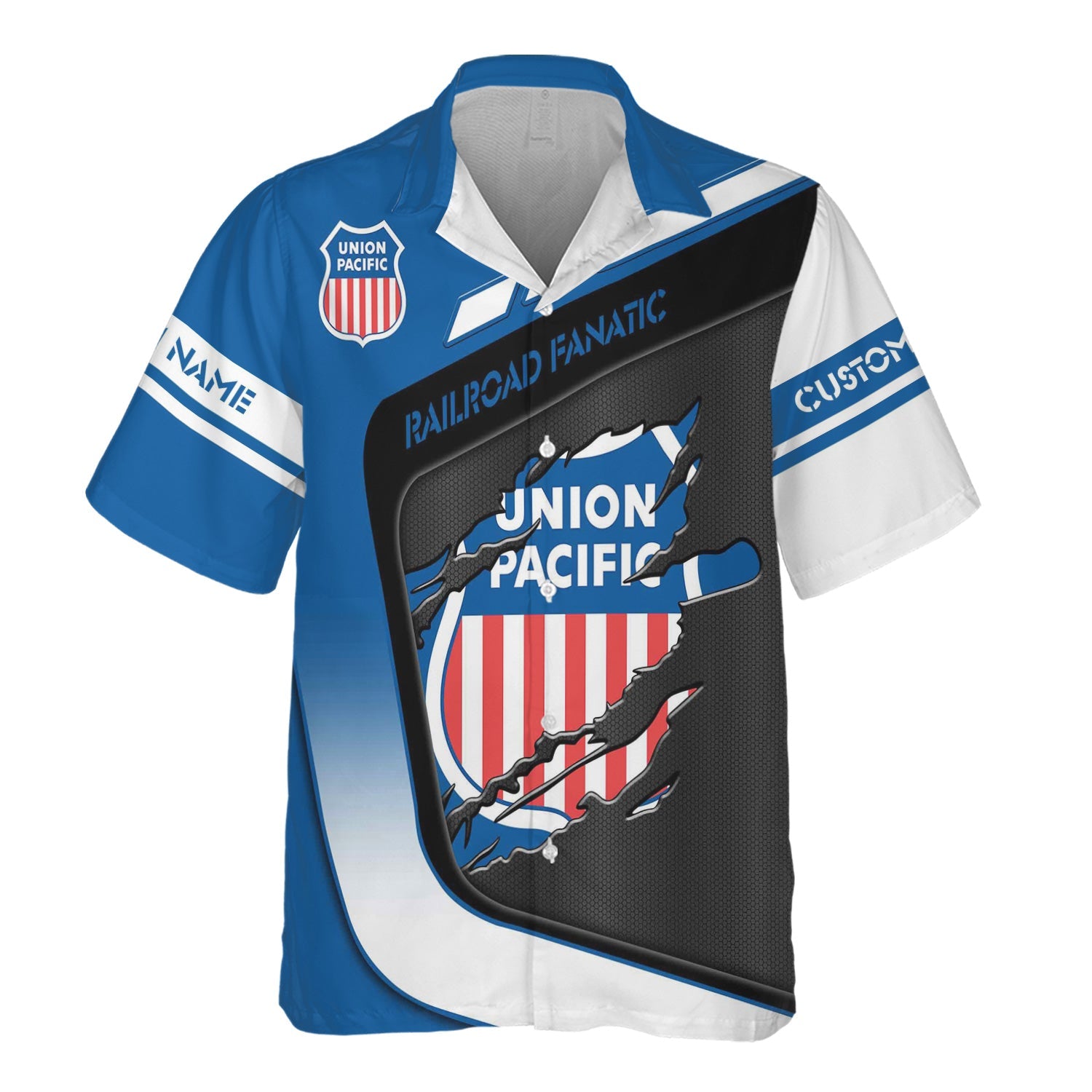 Railspirit Personalized Union Pacific Railroad Hawaiian Shirt Ripped Texture Style Big Boy Train Shirt For Railroad Fanatic